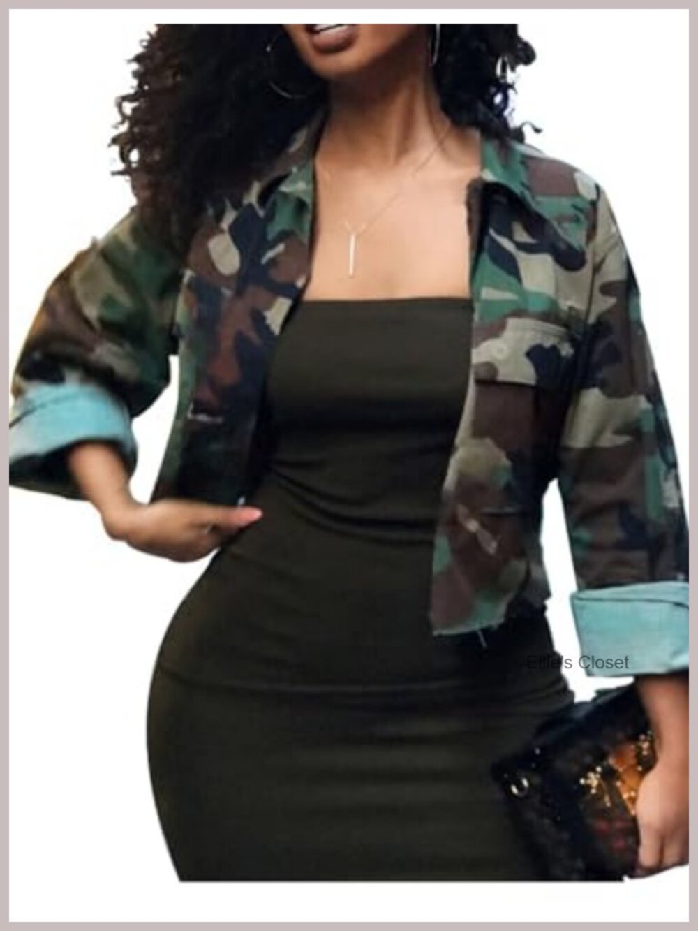 Women's Cropped Camo Button Down Shirt Jacket with Flap Pockets